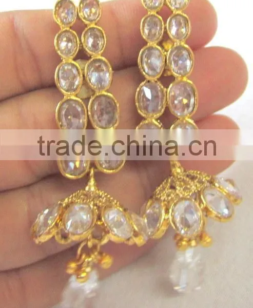 Gold Plated Crystal White Reverse AD Designer Necklace Earring Set1 photo-3