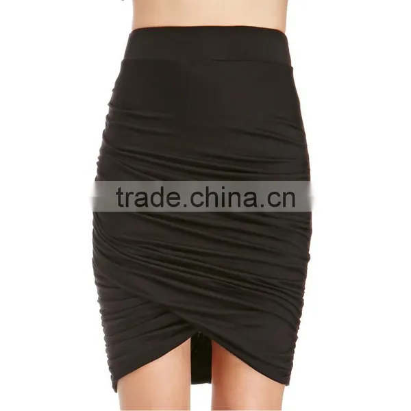 MGOO Latest Design Plain Pleated Knee Length Skirt For Ladies Magic Ruched Wrap Skirt China 15144A014 photo-3