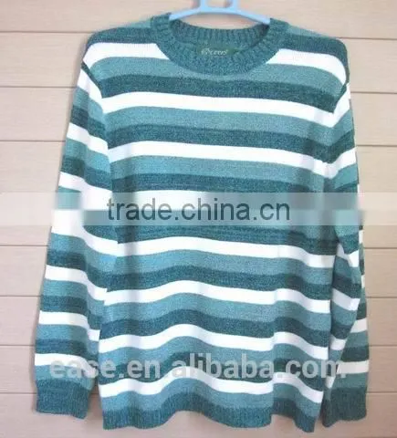 100% Cotton Mens Blue Stripe Sweater With Round Neck photo-2
