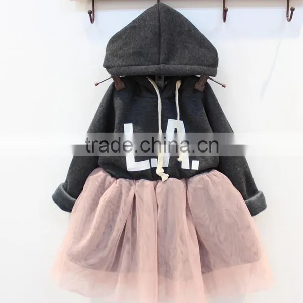 Girls Casuall Winter Dress Gauze Long Sleeve Fashion Kid Dresses Letter Tutu Dress photo-2