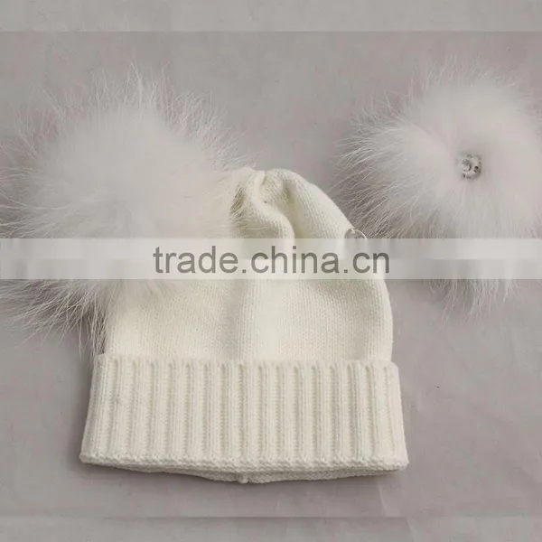 Myfur Top Quality Baby Hats for Kids With Raccoon Fur Balls Knitted Baby Kids Hats photo-3