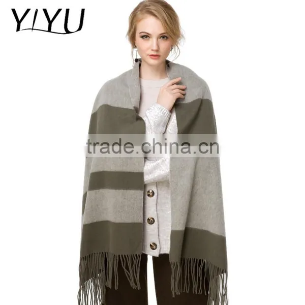 Women Elegant Soft Color Block Tassel Hem Wool Cashmere Wrap Shawl photo-2