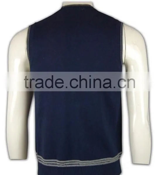 ISO9001/BSCI Manufature V-neck Navy Blue Wholesale Cheap Sweater Vest photo-3
