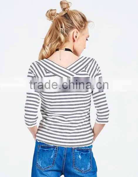 Lady Tight V Neck Pullovers Stripe Latest Sweater Designs for Girls With High Quality photo-4