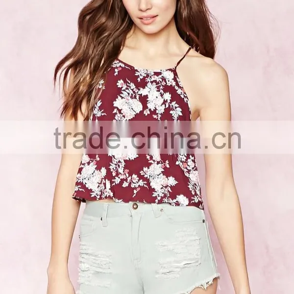 2016 Guangzhou Top Selling Printed Cotton Summer Fashion Spaghetti Strap Ladies Western Tops photo-3
