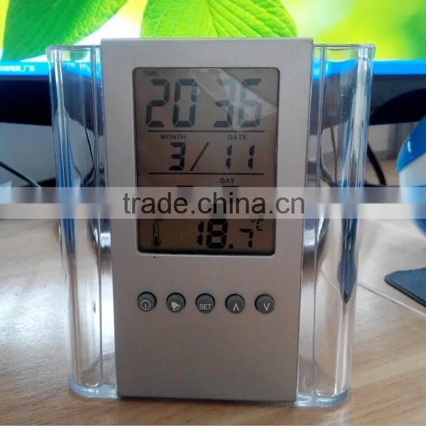 Promotional Office Clander Pen Holder Desktop Clock for Logo Print photo-2