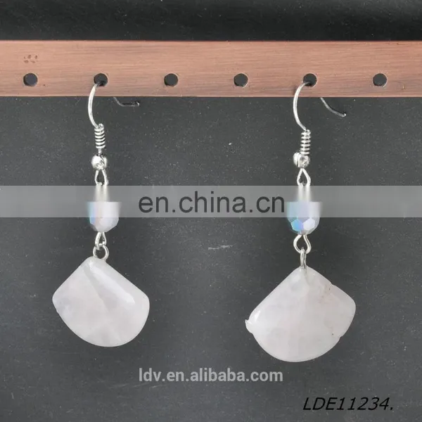 Fashionable Simple Scalloped Pink Crystal Drop Earrings Natural Stone Jewelry photo-6