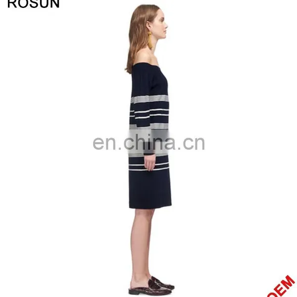 ROSUN Factory OEM Elegant Strip Knitted Sweater Dress Wholesale photo-3