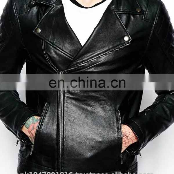 Men's Fashion Genuine Cowhide Milled Leather Bomber/Biker Jacket Quilted Pocket in Black photo-3