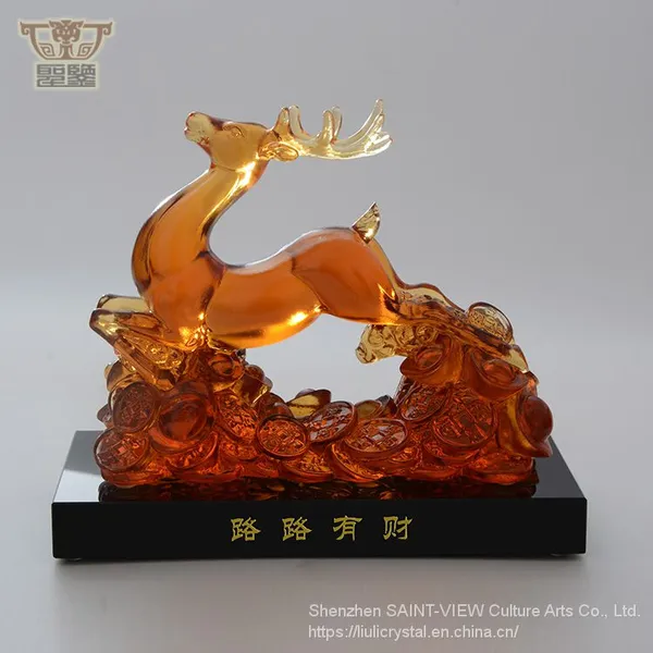 Lost-Wax Liuli Glass Calabash Gourd Pixiu Feng Shui Collecting Money Decorative Sculpture photo-5