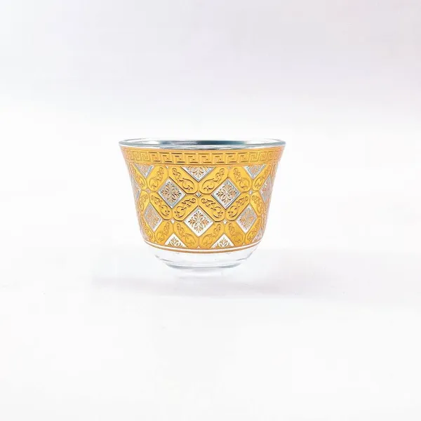 Gold Color 6 Pcs Cawa Cup of Clear Glass Arabic Tea Cup Sets photo-2