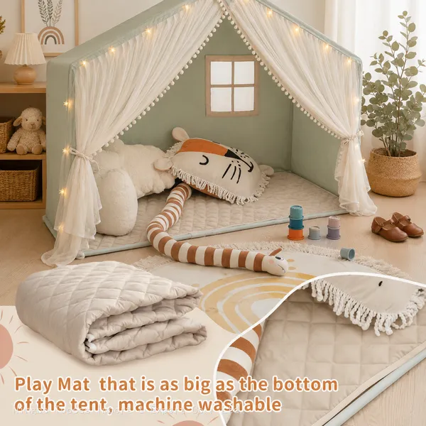 Kids Play Tent With Padded Mat, Kids Tents Indoor Playhouse for Toddler, Large Princess Castle Pompoms Play House Tent photo-4