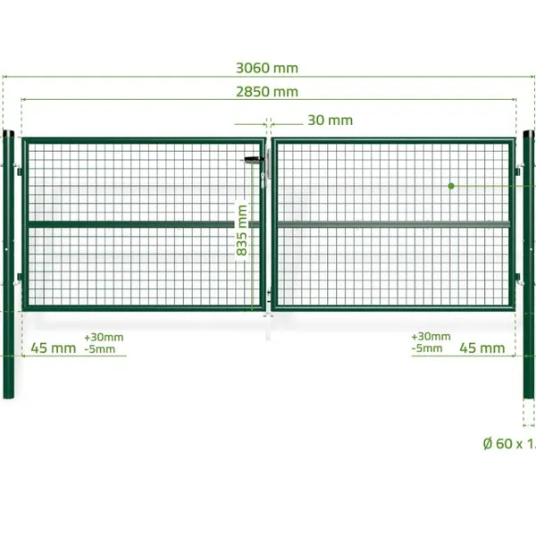 Double Leaf Steel Garden Gate 100x300cm Bolt for Driveway