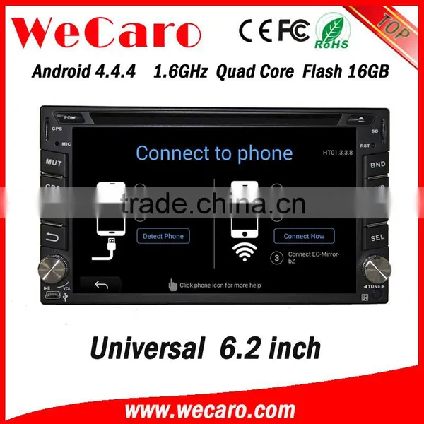 Wecaro 6.2" WC-2U6400 Android 4.4.4 Car Stereo Touch Screen 1 Din 6.2 Inch Car Dvd Player WIFI 3G 16GB Flash