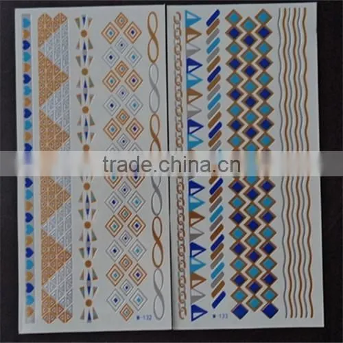 Flash Tattoos Newest Temporary Gold Silver Blue Color Tattoos 10.5*21CM photo-3