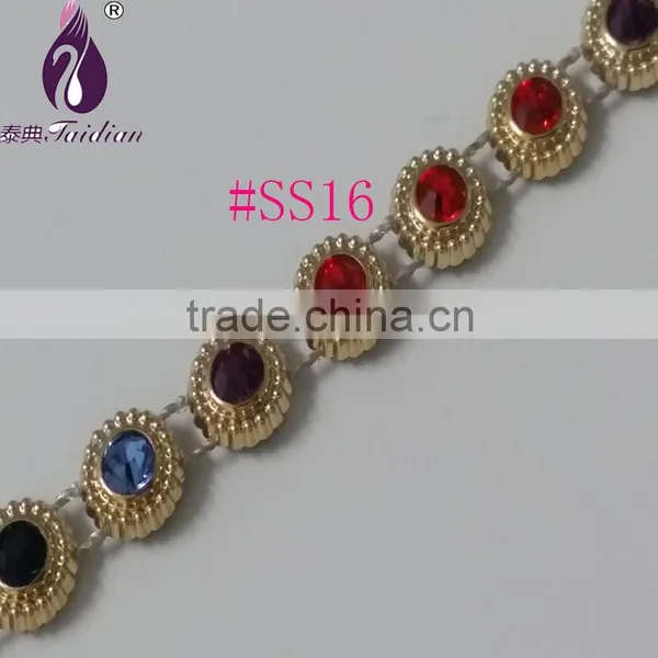 Gold UV Electroplating Diamond Trimming. Crystal Rhinestone BandingSS12 Rhinestone Banding . Wholesale photo-4