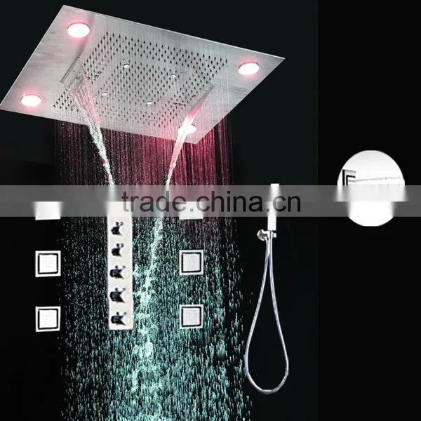 Luxury Bathroom Accessories 5 in 1 Multicolor Remote Control Embed Ceiling Led Rainfall Waterfall Shower Set photo-3