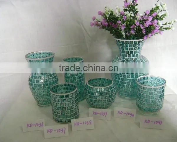 Mosaic Glass Vase and Candle Holder With Electroplating Patern photo-5
