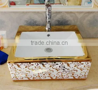 Bathroom Art Basin Gold Color Ceramic Hand Wash Sink Silver Washing Basin photo-2