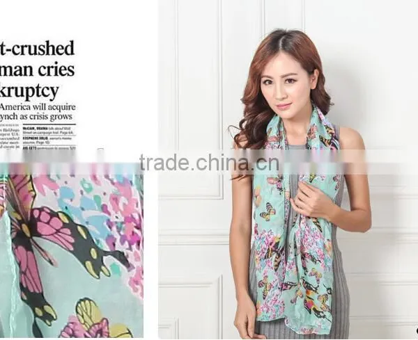 Butterfly Printed Scarf/chiffon Cheap Scarf/mix Design Fashion Scarf photo-4