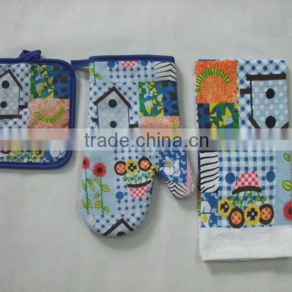 Kitchen Textile Printed Kitchen Towel Set Pot Holder Glove Wholesale China Supplier photo-3
