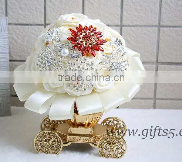 Handmade Wedding Flowers Jewels Crystals Satin Ribbon Wedding Bouquets photo-2