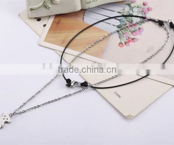 New Modern Model Half Wax Rope Half Silver Chain Long Necklace With Bear Pendant photo-4