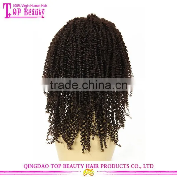 7A Grade Virgin Brazilian Hair 180% Density Kinky Curly Silk Top Human Hair Lace Front Wigs With Bang photo-4