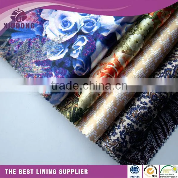 Satin Fabric 100% Polyester Lining Fabric Flower Printed Satin Fabric