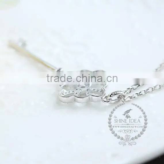 925 Sterling Silver Rhinestone Hollow Flower Key Pendant Charm Idea Jewelry Fashion Women Necklace Jewelry Supplies 6360472 photo-2