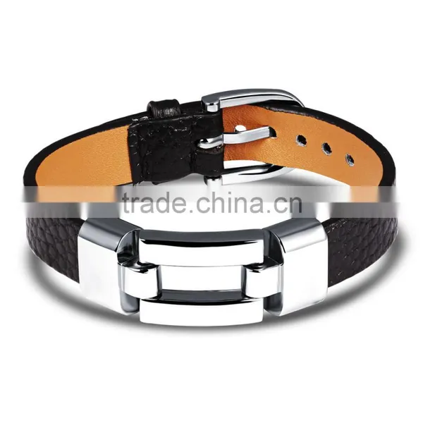 Leather Charm Bracelets For Women Man Personality Black/Red Color Stainless Steel Women Men Jewelry Bracelet Gift photo-2