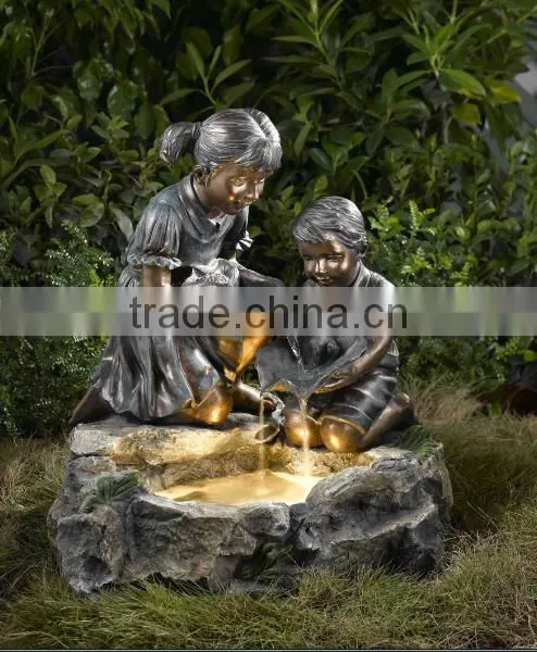 Outdoor Metal Garden Bronze Water Boy and Girl Fountain photo-2