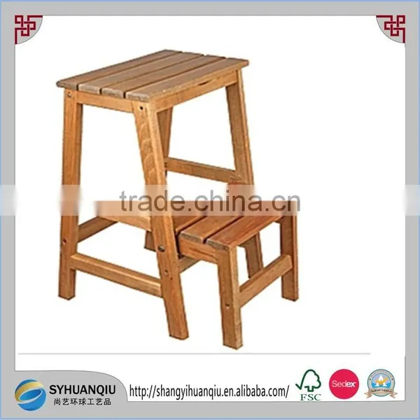 Natural Step Stool Kitchen Wooden Folding Library Ladder Shelf Kids Stepladder Children photo-6