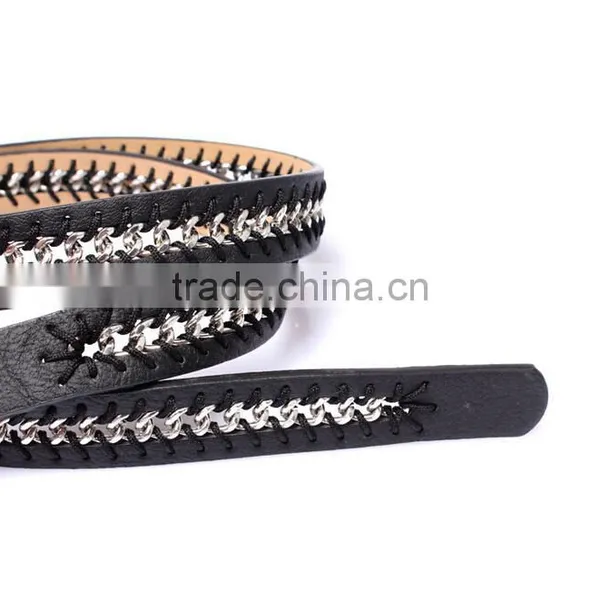 Wholesale Fashion Chain Decorated Sex Women Lady Thin PU Waist Belt photo-3