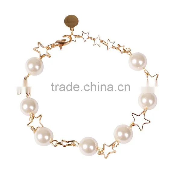 Gold Star Pearl Linked Bracelet Gold Chain Bracelet photo-6