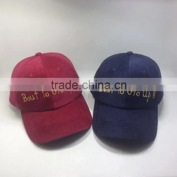 100% Corduroy Fabric Dad Cap Gold Metal Thread Embroidery Baseball Hat photo-2