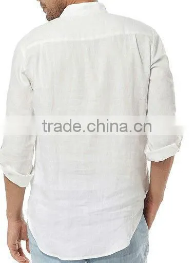 Long Sleeve Casual Linen Shirts White Men Shirt photo-3