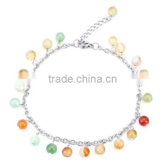 Diy Colorful Round Stone Beads Charm Anklet Handmade Mix Stone Charm Anklet Bracelet for Women Anklet Jewelry 2017 photo-4