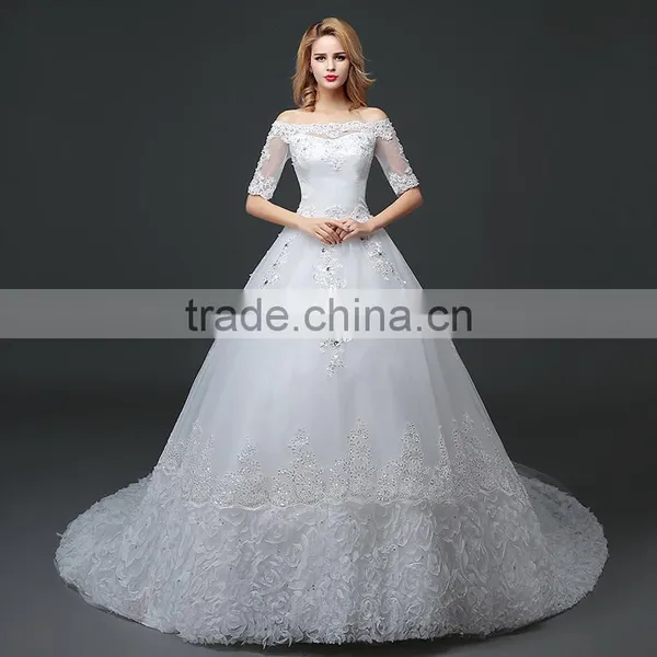MGOO Manufacturer Off Shoulder Tail Wedding Dress Lace Up Ballgown Skirt Maternity Wedding Brail Party Dress photo-2