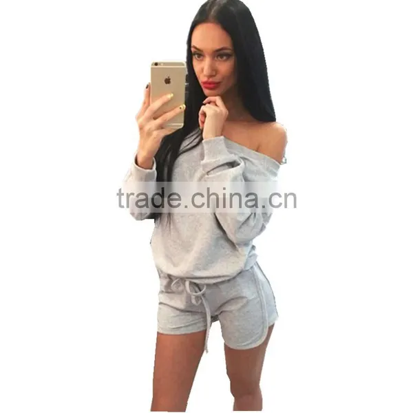 2016 Spring Summer Sets Women Fashion Sport Wear Sets Loose Casual Wide Neck Long Sleeve Sport Wear Suits photo-3