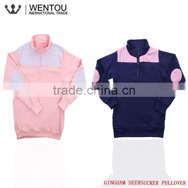 Fashionabel Preppy Look Monogram Seersucker Soft Pullover photo-4