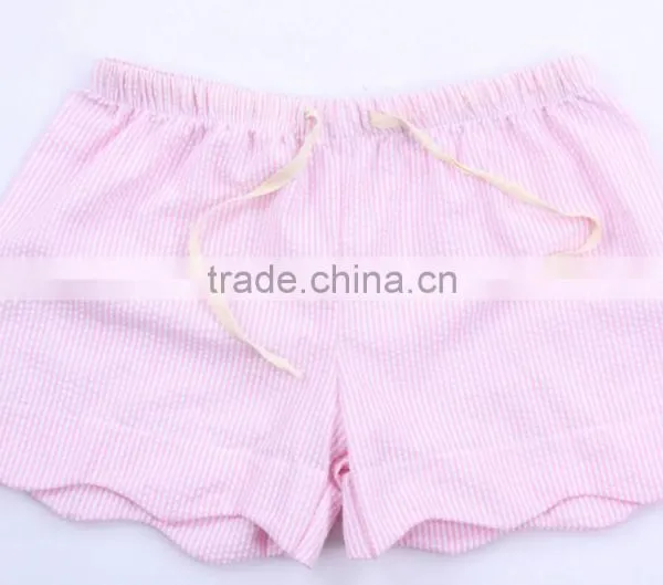 New Arrival Fashionable Scalloped Monogrammed Seersucker Shorts photo-5