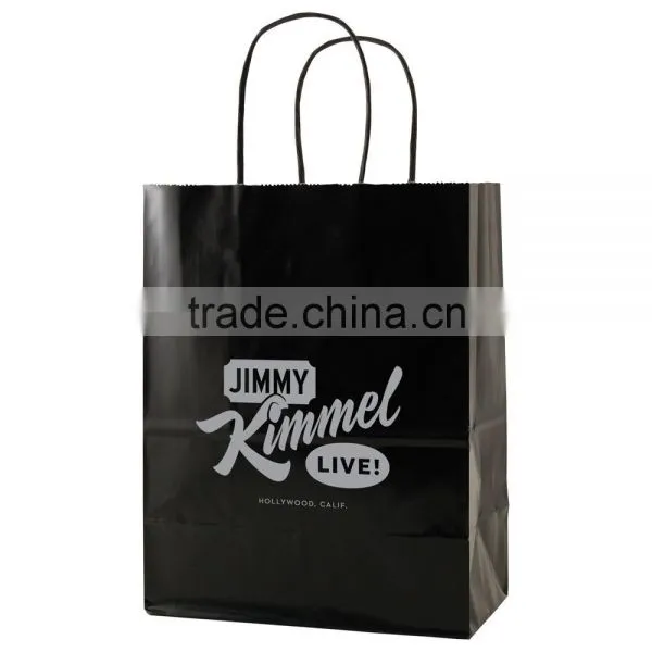 USA Made Gloss Coated Shopping Bag - Made of #63 White Kraft Paper, Dimensions Are 8" x 4.75" x 10.5" and Comes With Your Logo.