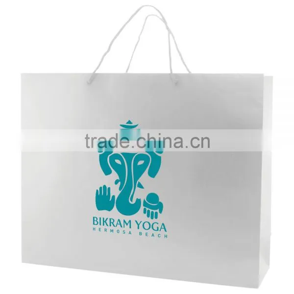 White Matte Laminated Eurotote Shopping Bag - Features Cardboard Bottom, Dimensions Are 20" x 6" x 16" and Comes With Your Logo.