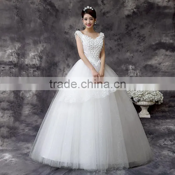 2016 New Women White Wedding Dress Sleeveless Beaded Wholesale OEM photo-2
