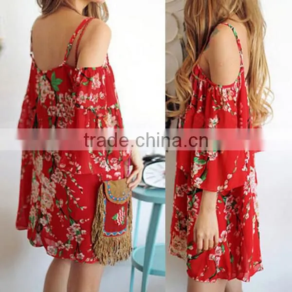 2016 Hot Sale Red off Shoulder Slip Dresses photo-3