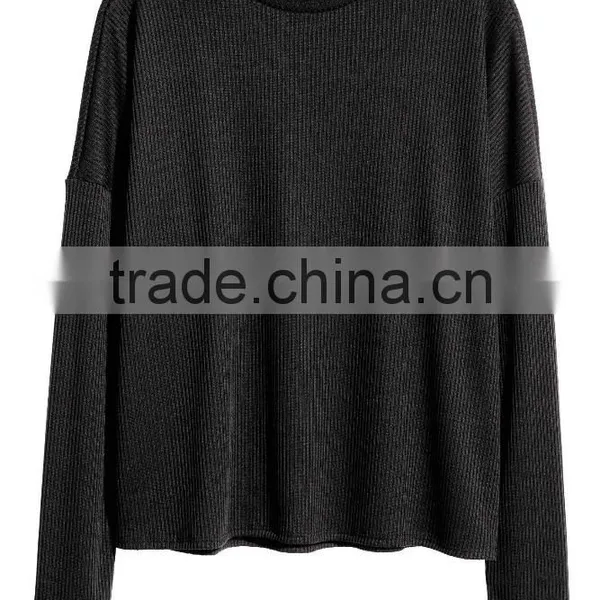 Green Ribbed Crew Neck Relax Fitted Wool Sweater Design for Girl With Dropped Sleeves photo-4