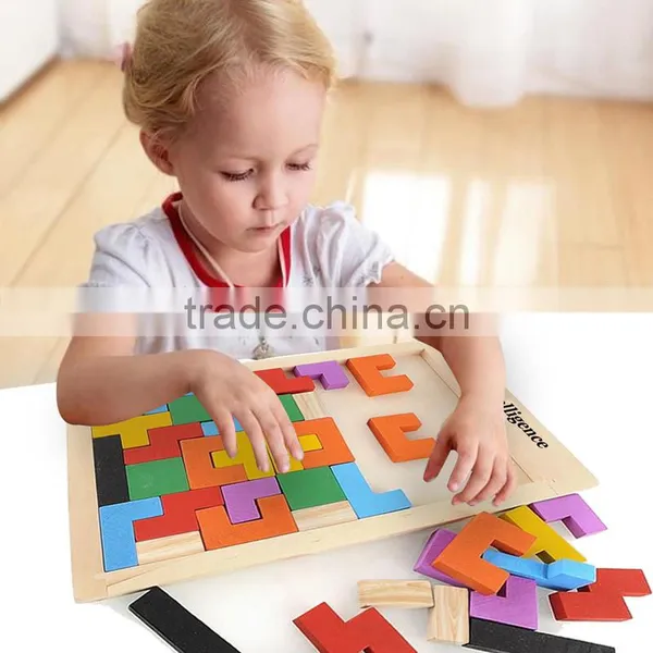 Colourful Wooden Colorful Tangram Puzzle Tetris Brick Pass Game Russia Square Blocks photo-3