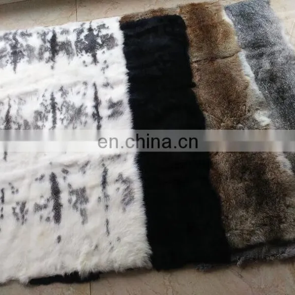 Thick and Soft Raw or Dyed Color Real Rabbit Fur Blanket photo-6