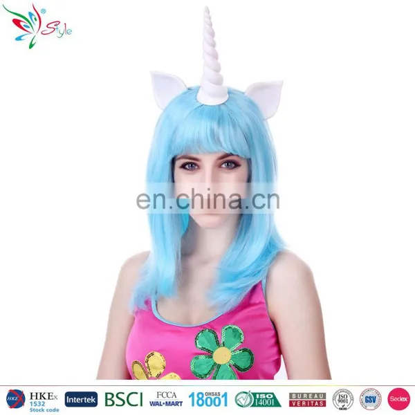 Hot Styles Cosplay Party Synthetic Fibre Hair Blue Short Straight Unicorn Wig photo-2